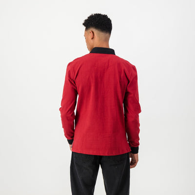 Classic Old Kingswoodian Club Long Sleeve Rugby Jersey - Rio Red Cotton