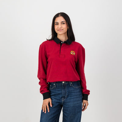 Classic Old Kingswoodian Club Long Sleeve Rugby Jersey - Rio Red Cotton
