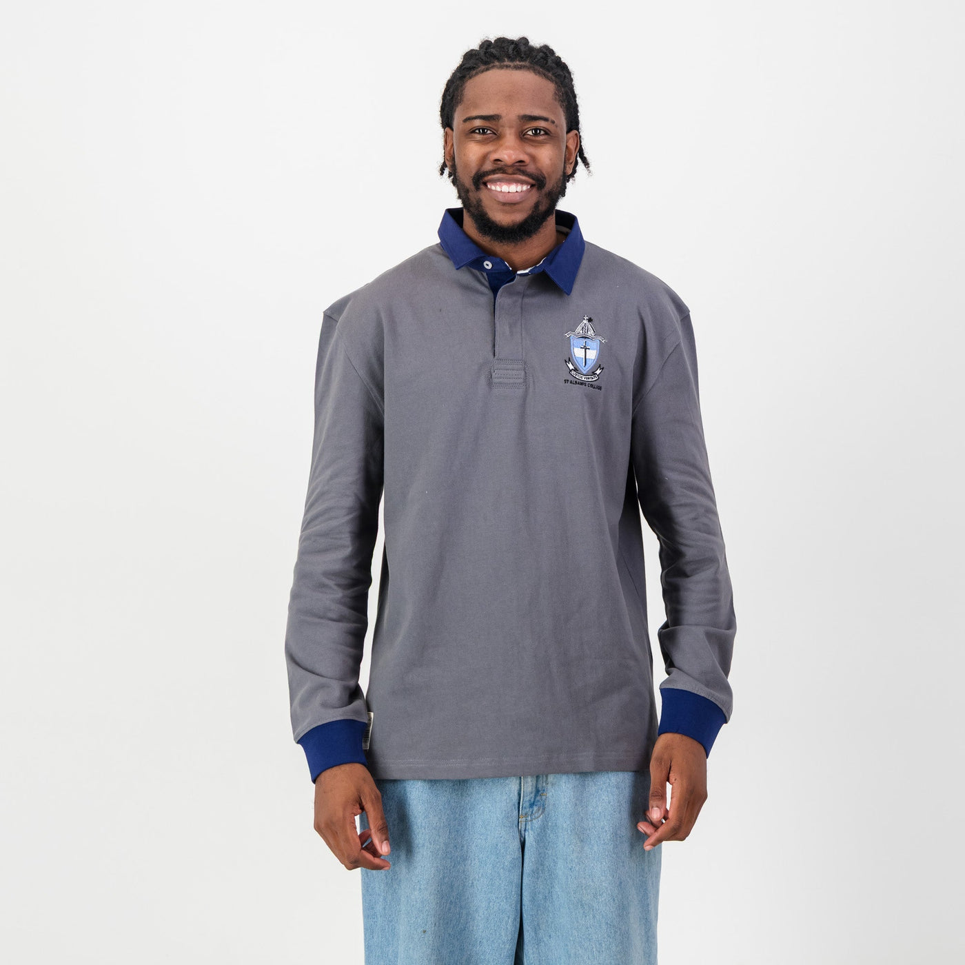 Durable Grey St Albans Rugby Jersey: Long Sleeve Cotton for School Pride