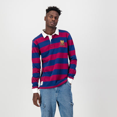 Premium St. Johns Long Sleeve Rugby Jersey - Durable Heavy Cotton Navy Peony