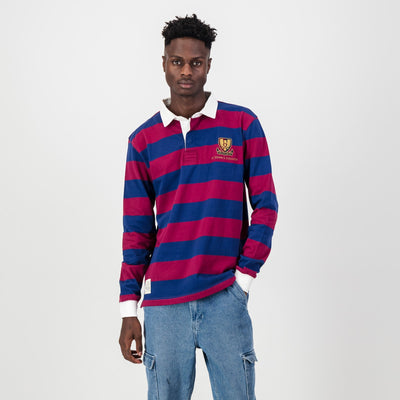 Premium St. Johns Long Sleeve Rugby Jersey - Durable Heavy Cotton Navy Peony