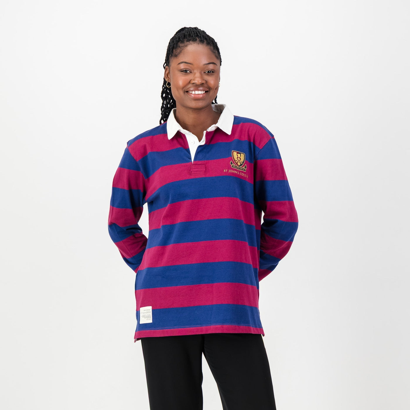 Premium St. Johns Long Sleeve Rugby Jersey - Durable Heavy Cotton Navy Peony
