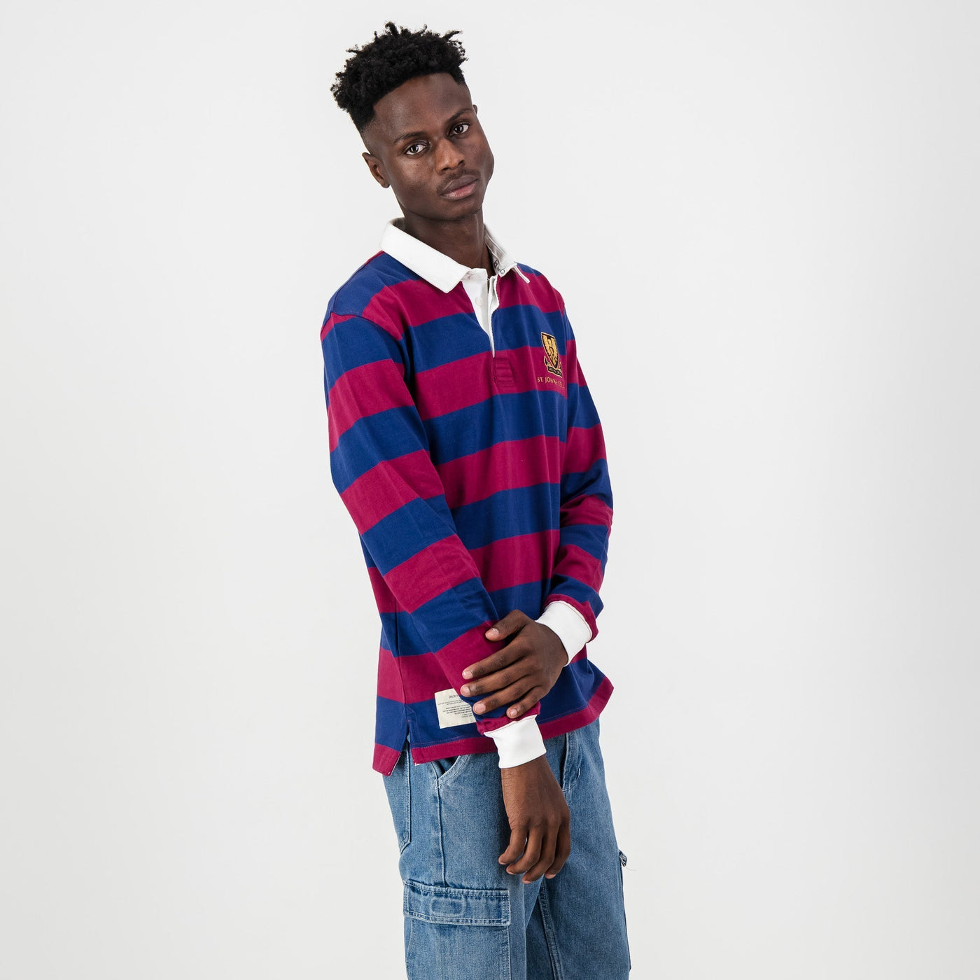Premium St. Johns Long Sleeve Rugby Jersey - Durable Heavy Cotton Navy Peony