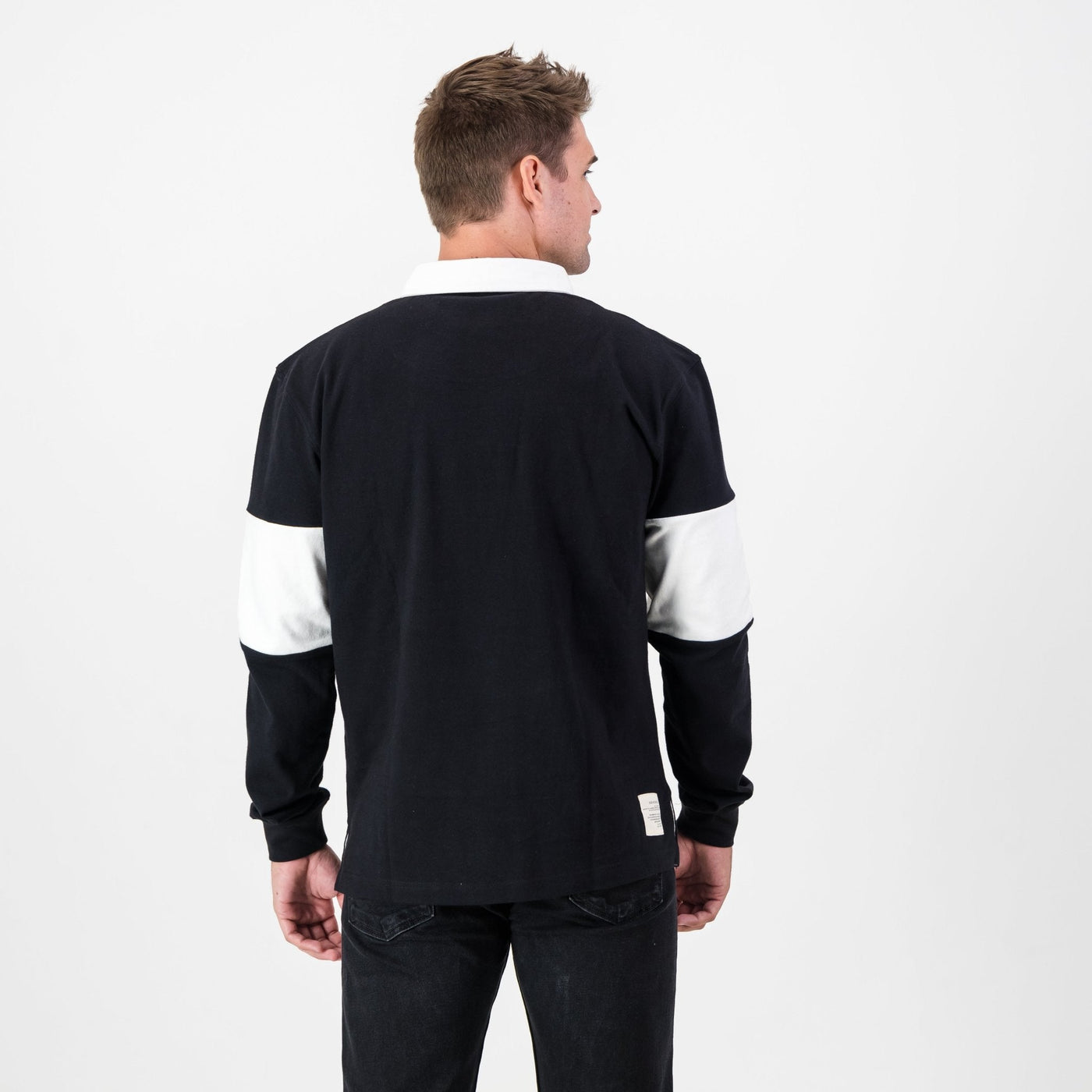 Sharks Rugby Fan Long Sleeve Polo Jersey - Black & White Vintage Style