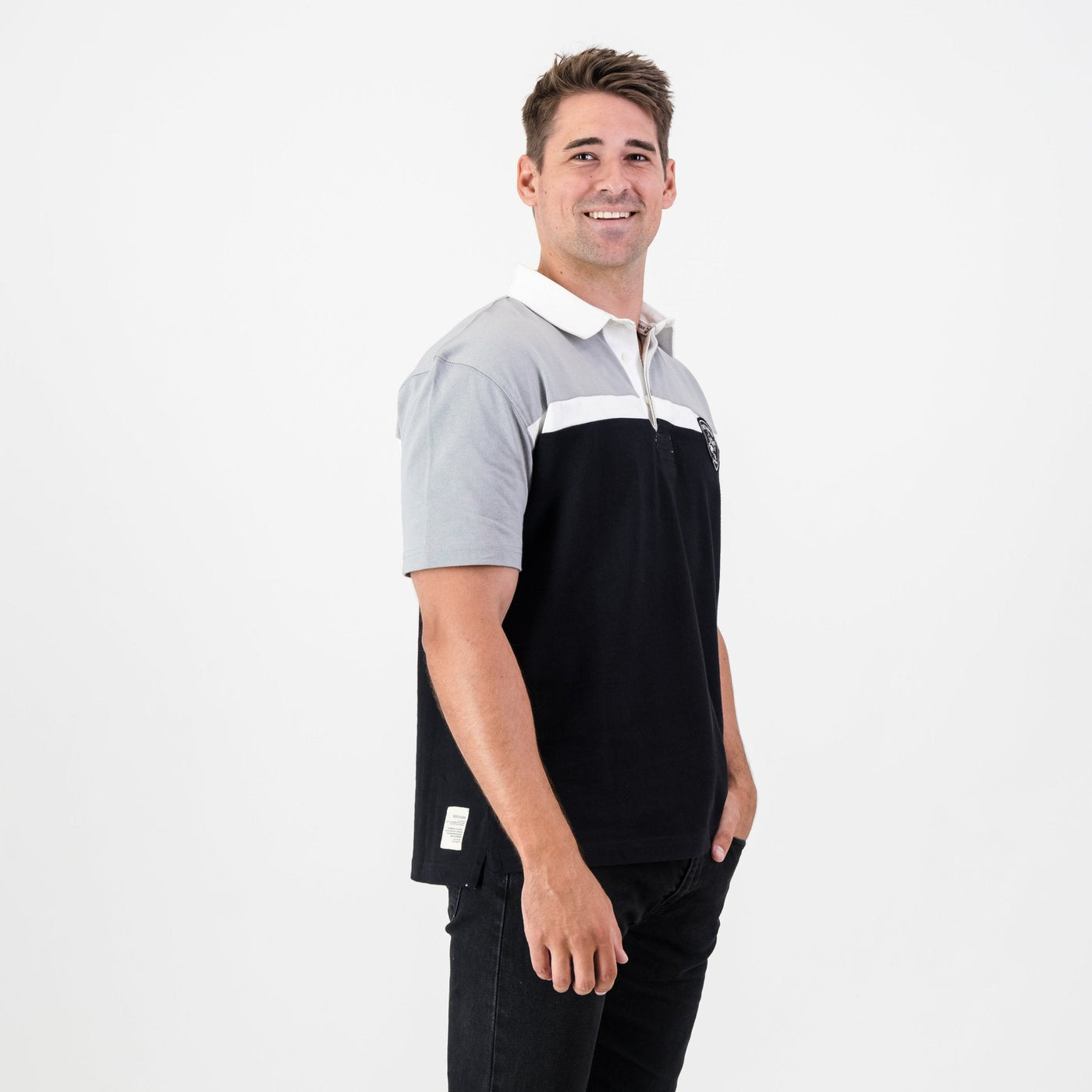 Official Sharks Rugby Jersey: Premium Embroidered Cotton, Short Sleeve, Black & Grey