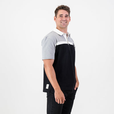 Official Sharks Rugby Jersey: Premium Embroidered Cotton, Short Sleeve, Black & Grey