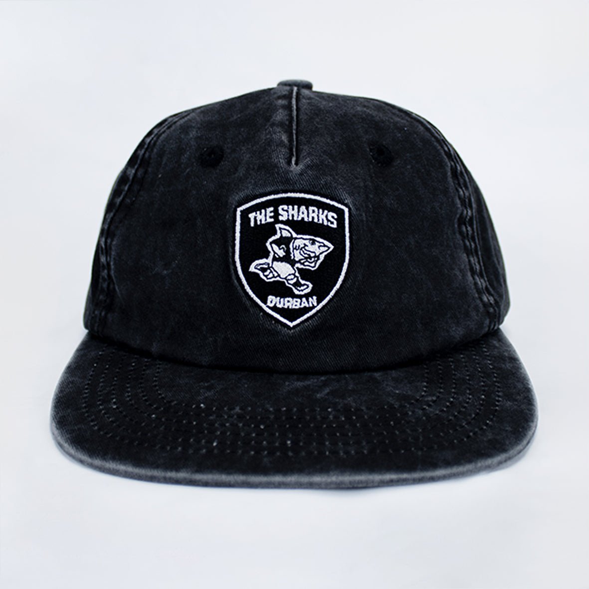 Provincial Sharks Black Washed Rugby Cap - Distressed Cotton Twill Hat