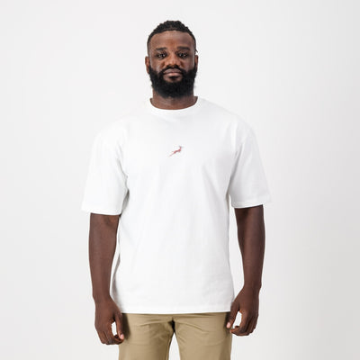Springboks Official Rugby Fan Crew Tee - White Heavyweight Cotton Comfort