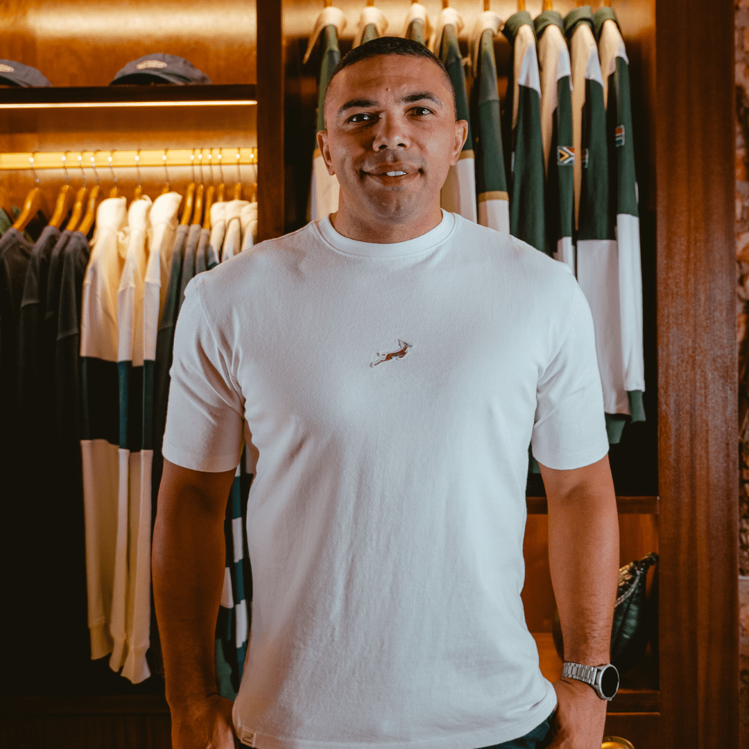 Springboks Official Rugby Fan Crew Tee - White Heavyweight Cotton Comfort