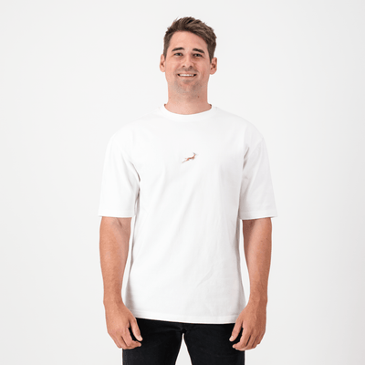 Springboks Official Rugby Fan Crew Tee - White Heavyweight Cotton Comfort