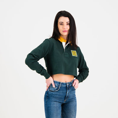 South African Supporters Classic Crop Rugby Jersey: Green Gold Heavyweight Cotton