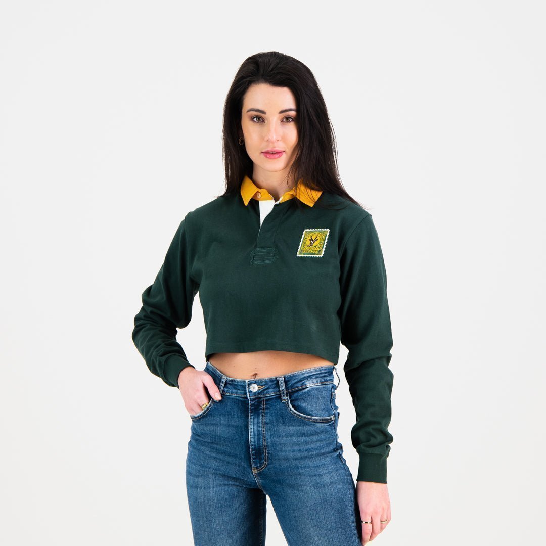 South African Supporters Classic Crop Rugby Jersey: Green Gold Heavyweight Cotton
