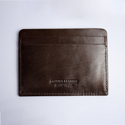 Springboks Classic Dark Brown Leather Card Holder Wallet - Slim, Durable, Embossed