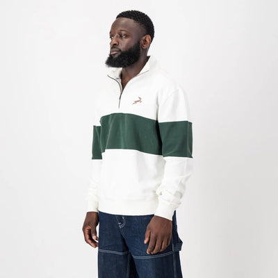 Springboks Classic Rugby Quarter Zip Sweatshirt - Heavyweight Cotton Terry, Embroidered Badge