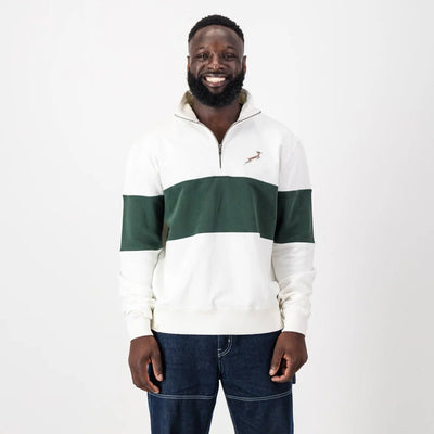 Springboks Classic Rugby Quarter Zip Sweatshirt - Heavyweight Cotton Terry, Embroidered Badge