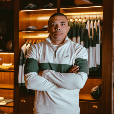 Springboks Classic Rugby Quarter Zip Sweatshirt - Heavyweight Cotton Terry, Embroidered Badge