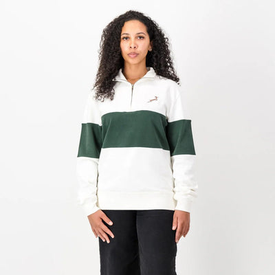 Springboks Classic Rugby Quarter Zip Sweatshirt - Heavyweight Cotton Terry, Embroidered Badge