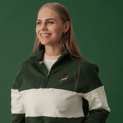 Springboks Classic Hoop Quarter Zip: Premium Cotton Terry, Embroidered Rugby Fan Sweatshirt