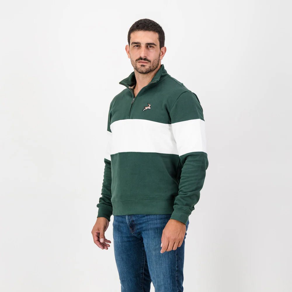 Springboks Classic Hoop Quarter Zip: Premium Cotton Terry, Embroidered Rugby Fan Sweatshirt