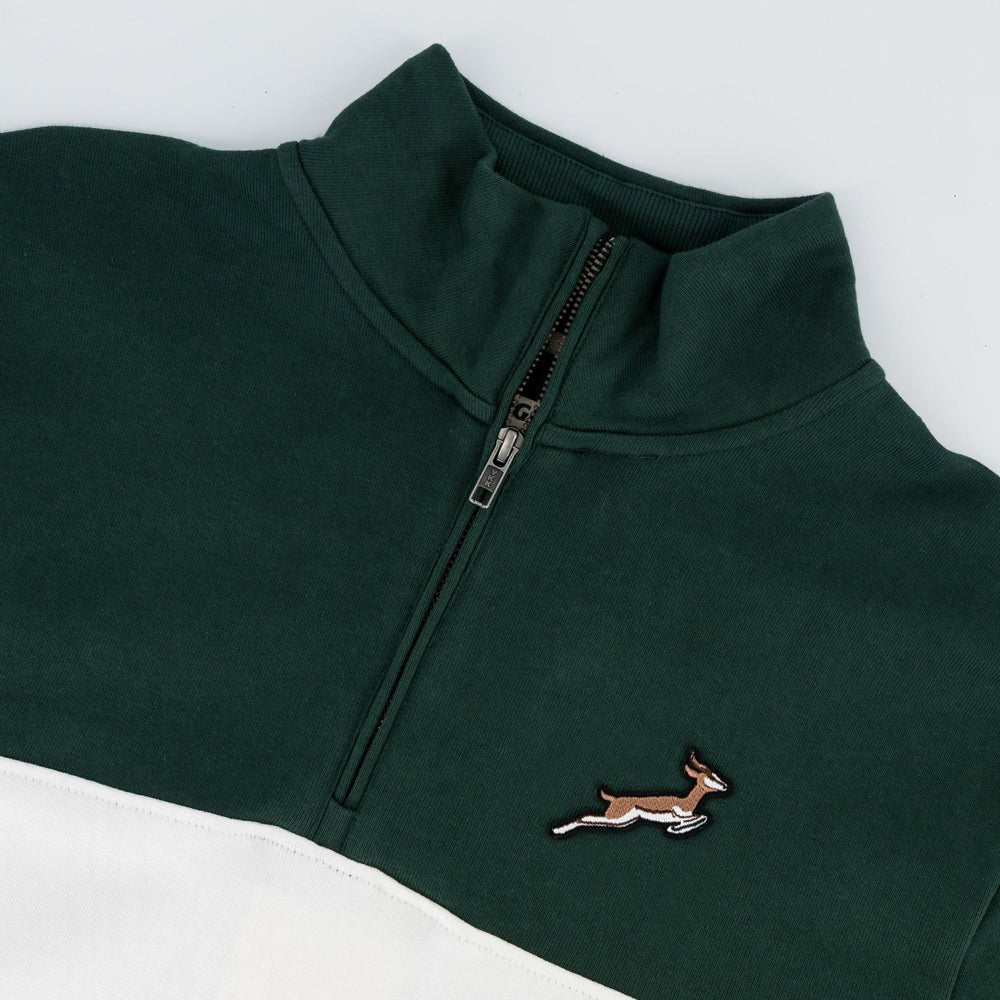 Springboks Classic Hoop Quarter Zip: Premium Cotton Terry, Embroidered Rugby Fan Sweatshirt