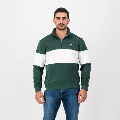 Springboks Classic Hoop Quarter Zip: Premium Cotton Terry, Embroidered Rugby Fan Sweatshirt