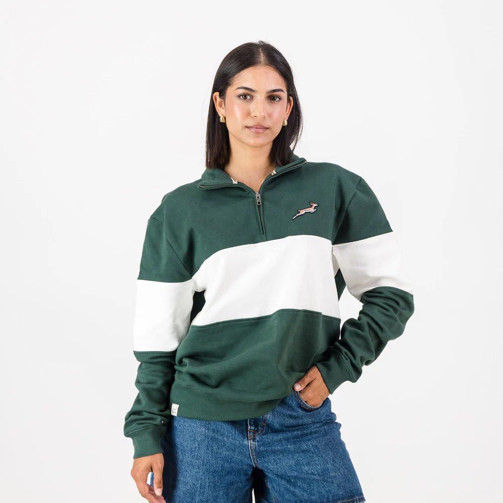 Springboks Classic Hoop Quarter Zip: Premium Cotton Terry, Embroidered Rugby Fan Sweatshirt