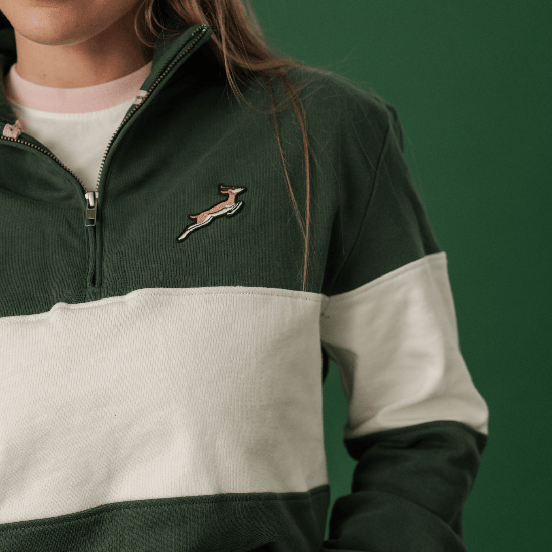 Springboks Classic Hoop Quarter Zip: Premium Cotton Terry, Embroidered Rugby Fan Sweatshirt