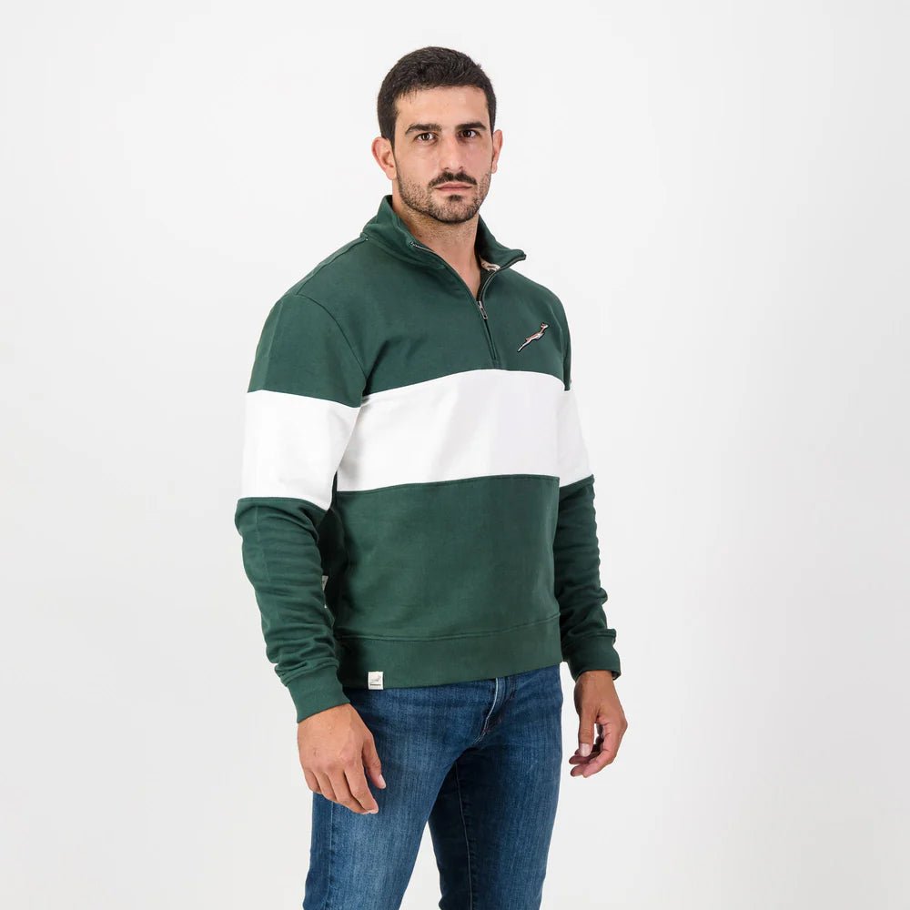 Springboks Classic Hoop Quarter Zip: Premium Cotton Terry, Embroidered Rugby Fan Sweatshirt