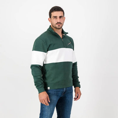 Springboks Classic Hoop Quarter Zip: Premium Cotton Terry, Embroidered Rugby Fan Sweatshirt