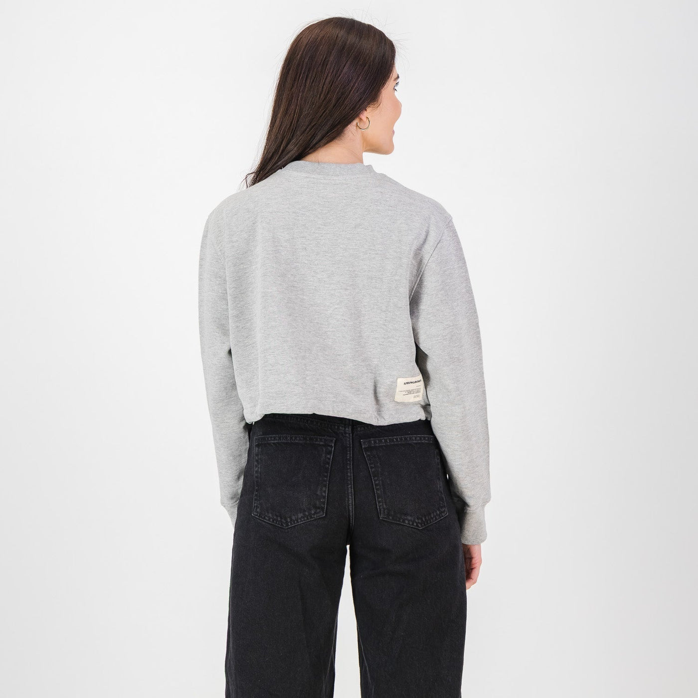 Springboks Ladies Heavyweight Cotton Cropped Crewneck Sweatshirt Light Grey Melange