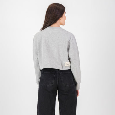 Springboks Ladies Heavyweight Cotton Cropped Crewneck Sweatshirt Light Grey Melange