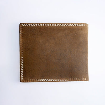 Premium Tan Leather Bifold Wallet with Double Stitching and Springbok Emboss