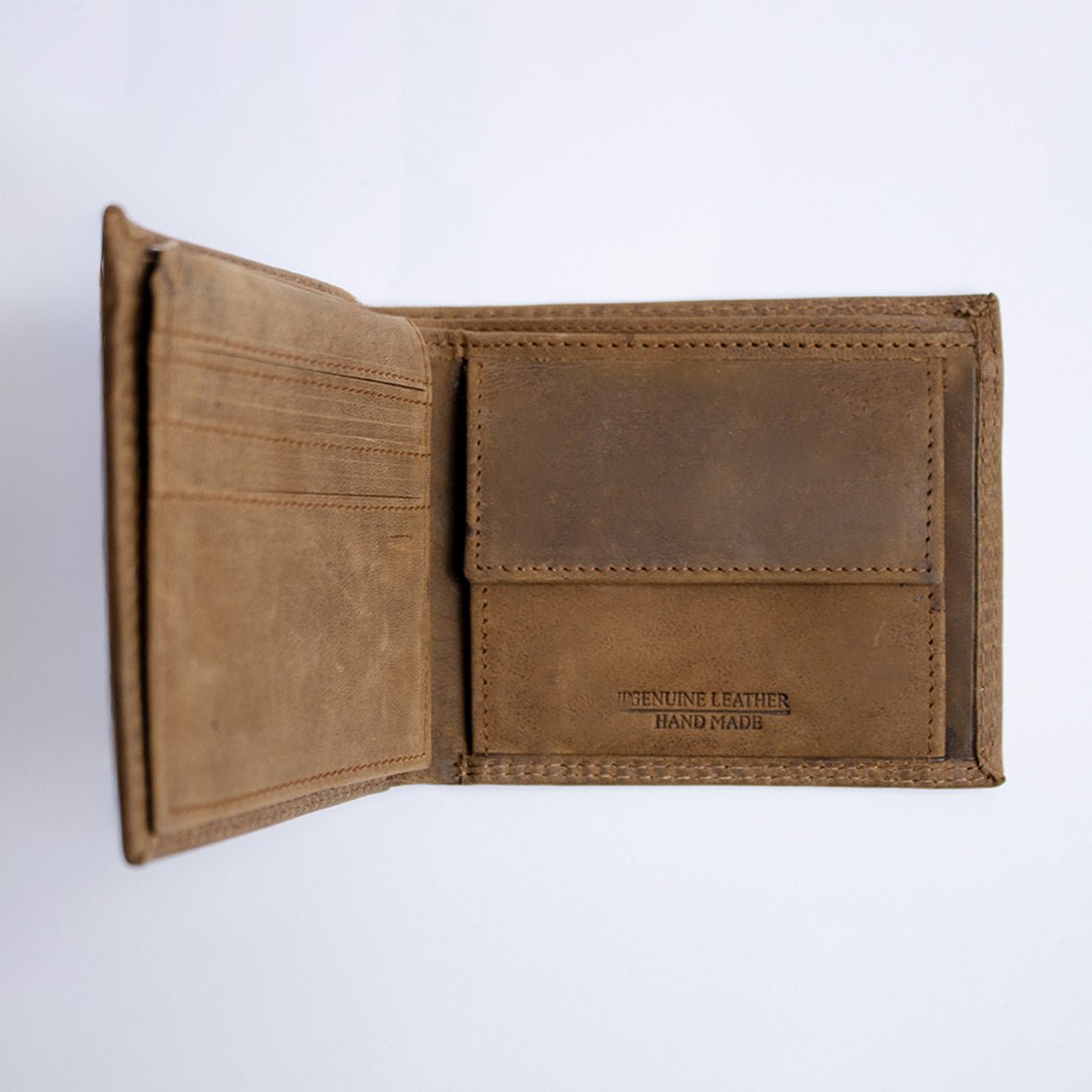 Premium Tan Leather Bifold Wallet with Double Stitching and Springbok Emboss