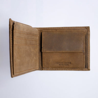 Premium Tan Leather Bifold Wallet with Double Stitching and Springbok Emboss