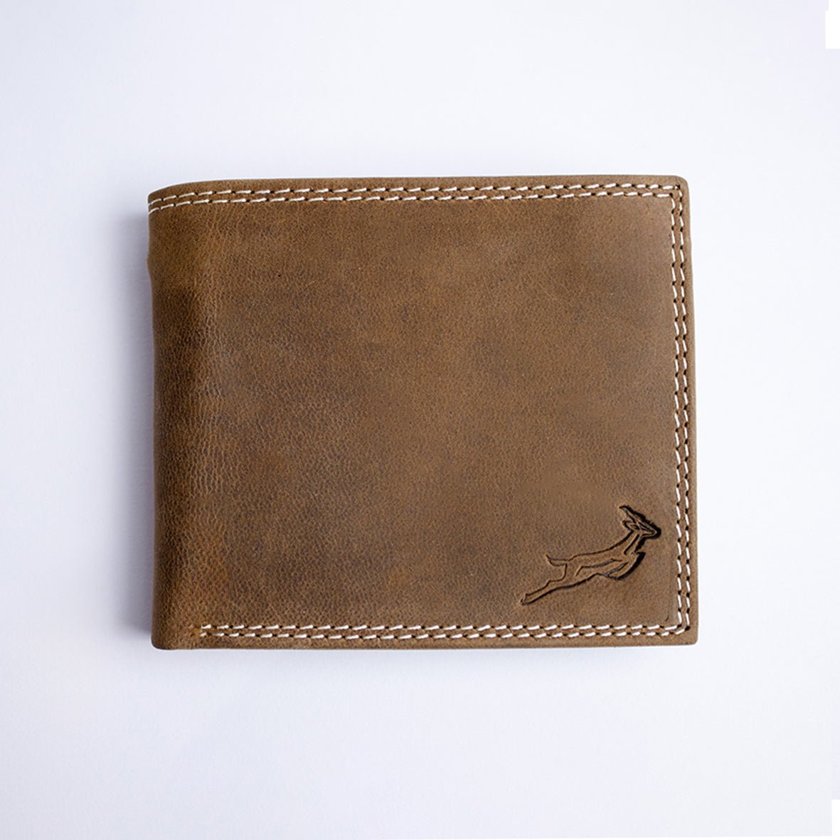 Premium Tan Leather Bifold Wallet with Double Stitching and Springbok Emboss