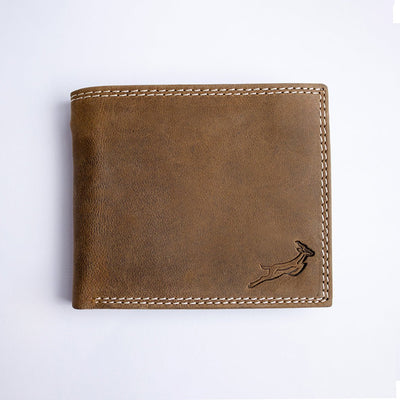 Premium Tan Leather Bifold Wallet with Double Stitching and Springbok Emboss