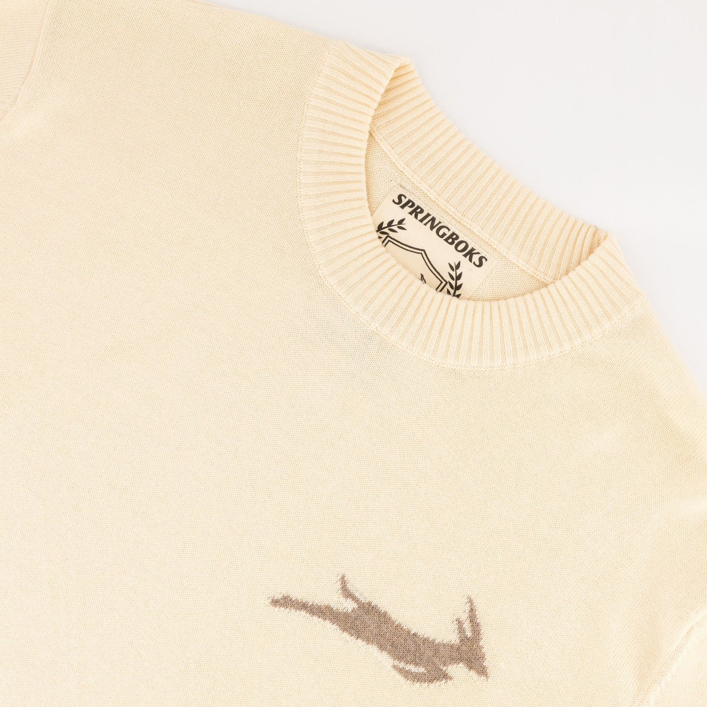 Springboks Rugby Faded Ivory Cotton Crew Neck Knit Sweater