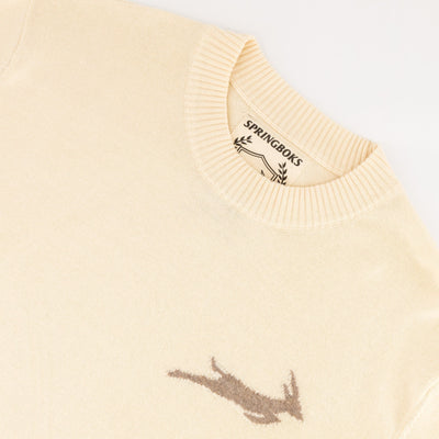 Springboks Rugby Faded Ivory Cotton Crew Neck Knit Sweater