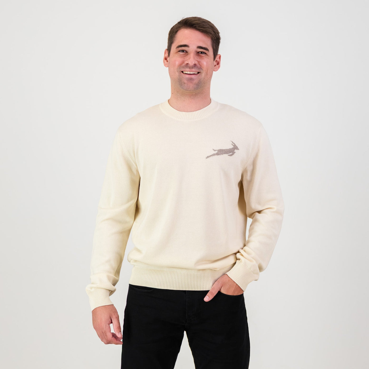Springboks Rugby Faded Ivory Cotton Crew Neck Knit Sweater