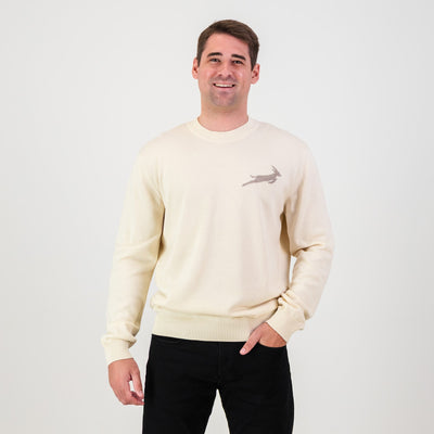 Springboks Rugby Faded Ivory Cotton Crew Neck Knit Sweater