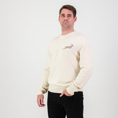 Springboks Rugby Faded Ivory Cotton Crew Neck Knit Sweater