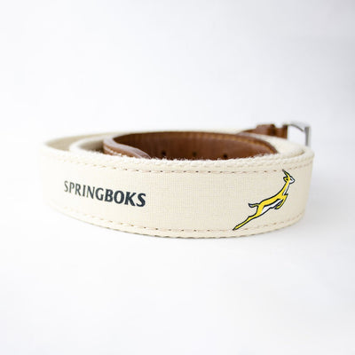 Springboks Ivory Golf Belt: Premium Canvas, Leather Accents, Brass Buckle for Fans