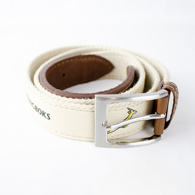 Springboks Ivory Golf Belt: Premium Canvas, Leather Accents, Brass Buckle for Fans