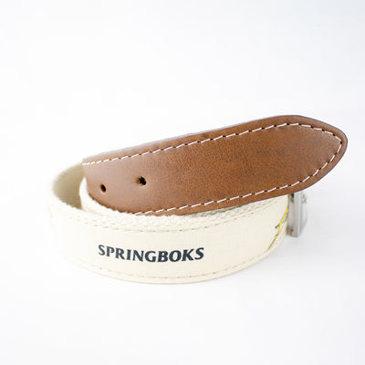 Springboks Ivory Golf Belt: Premium Canvas, Leather Accents, Brass Buckle for Fans
