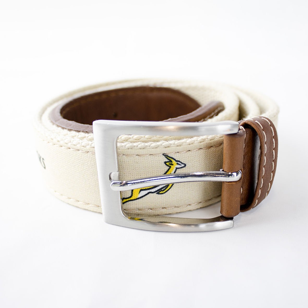 Springboks Ivory Golf Belt: Premium Canvas, Leather Accents, Brass Buckle for Fans