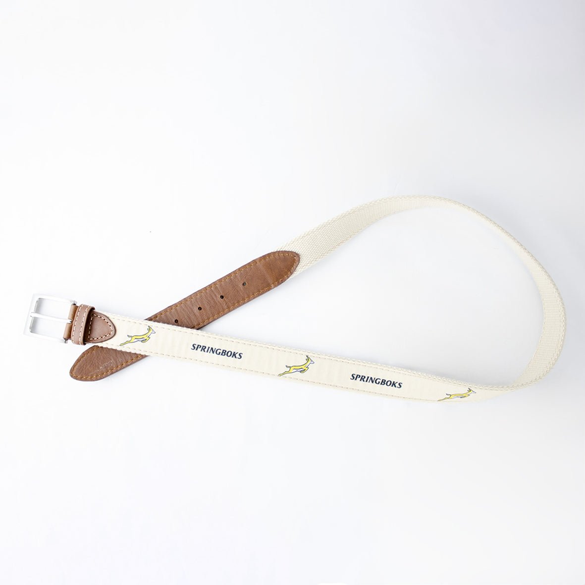 Springboks Ivory Golf Belt: Premium Canvas, Leather Accents, Brass Buckle for Fans