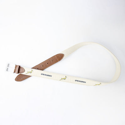 Springboks Ivory Golf Belt: Premium Canvas, Leather Accents, Brass Buckle for Fans