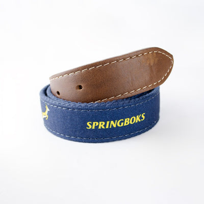 Premium Springboks Navy Golf Belt: Durable Canvas, Leather Accents, Brass Buckle
