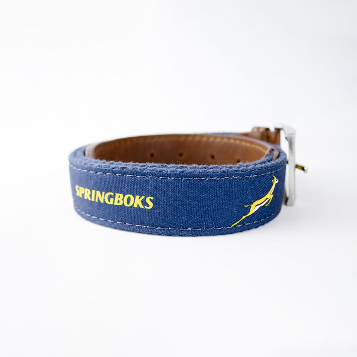 Premium Springboks Navy Golf Belt: Durable Canvas, Leather Accents, Brass Buckle