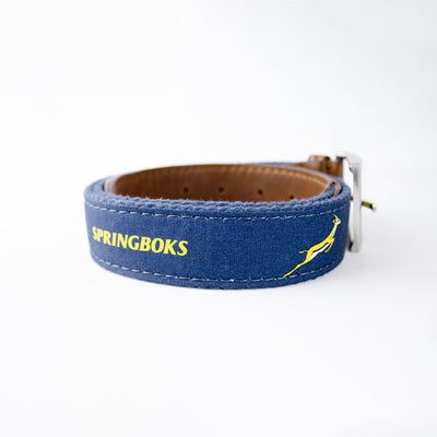 Premium Springboks Navy Golf Belt: Durable Canvas, Leather Accents, Brass Buckle